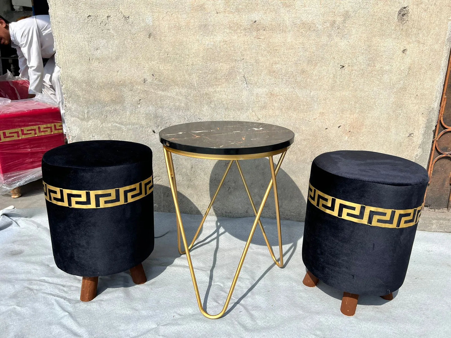 Ottoman Printed Velvet Home Furniture Stool