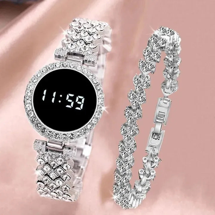 HOT DEAL NO 1 Full Diamond Touch Screen LED Watch Steel Chain with Diamonds