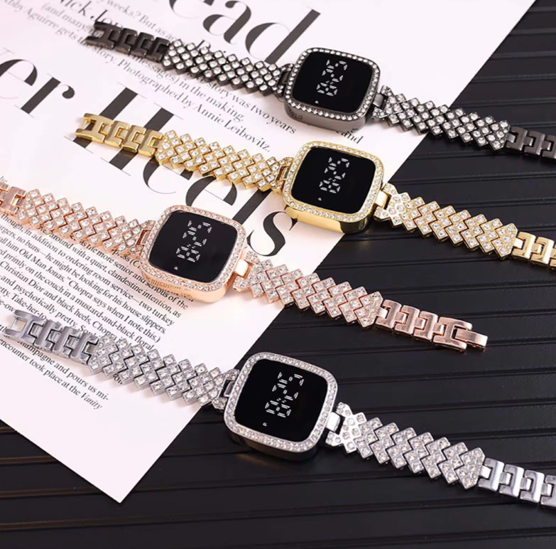 HOT DEAL NO 1 Full Diamond Touch Screen LED Watch Steel Chain with Diamonds