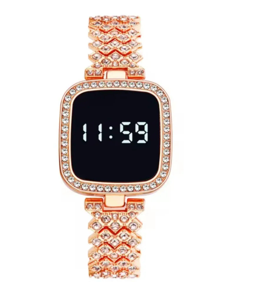 HOT DEAL NO 1 Full Diamond Touch Screen LED Watch Steel Chain with Diamonds