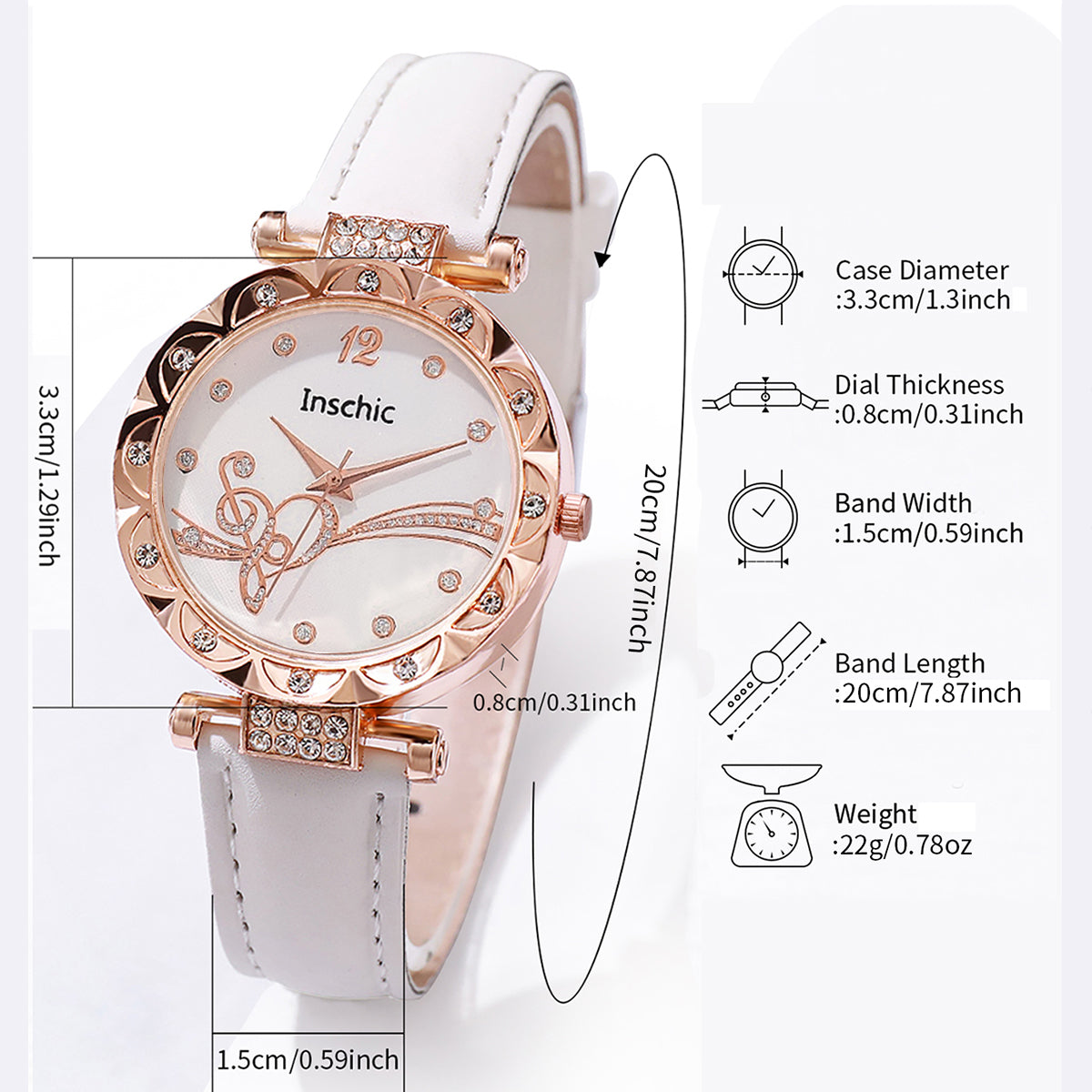 6PCS/Set Fashion Rhinestone Women's Watch Leather Band Analog Quartz Watches
